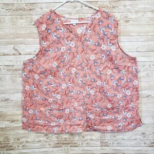 J.Jill Love Linen Salmon Pink Floral Tee Shirt Sleeveless Women’s Size 4XL